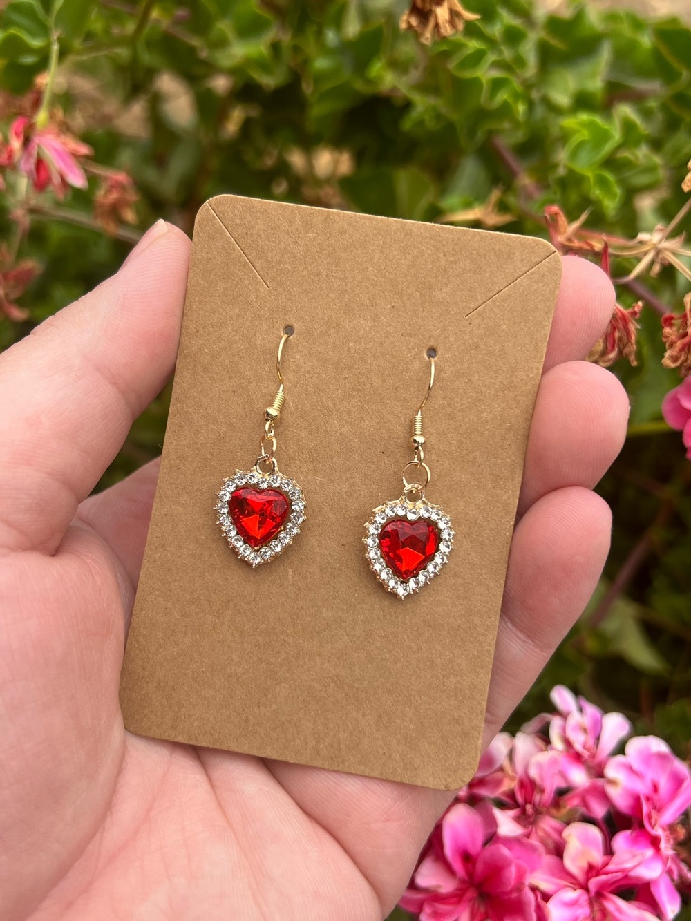 RED BLING HEART DANGLE EARRINGS